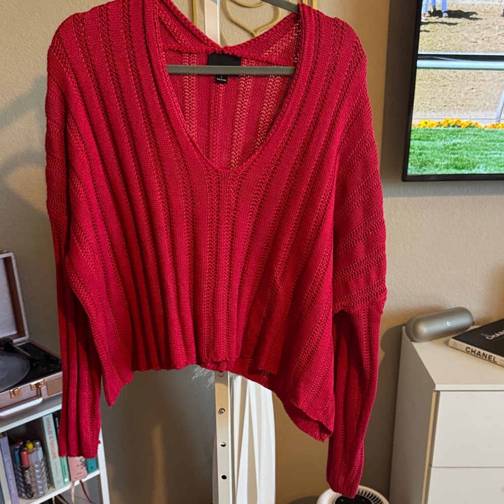 Pink V-Neck Knit Sweater
